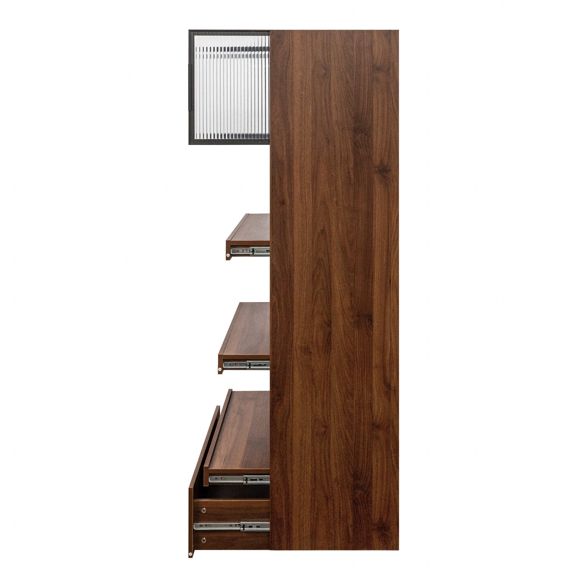 70.87' Tall Kitchen Pantry Cabinet with multi-functional pull-out multi-tier storage shelf, 1 Drawers,with Aluminum frame glass door,Freestanding Food Hutch with Microwave Stand for Dining Room