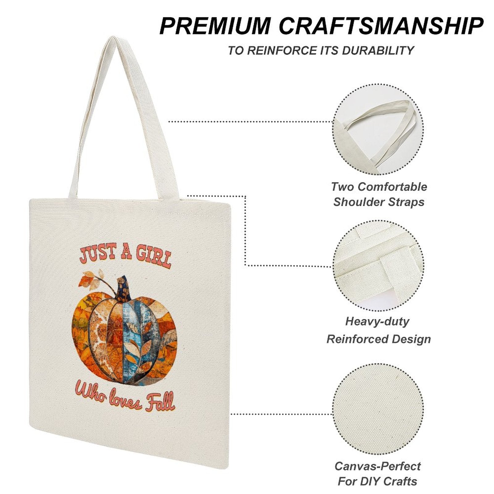 Just a Girl Who Loves Fall Pumpkins Canvas Tote Bag - 13.4" x 15.8"
