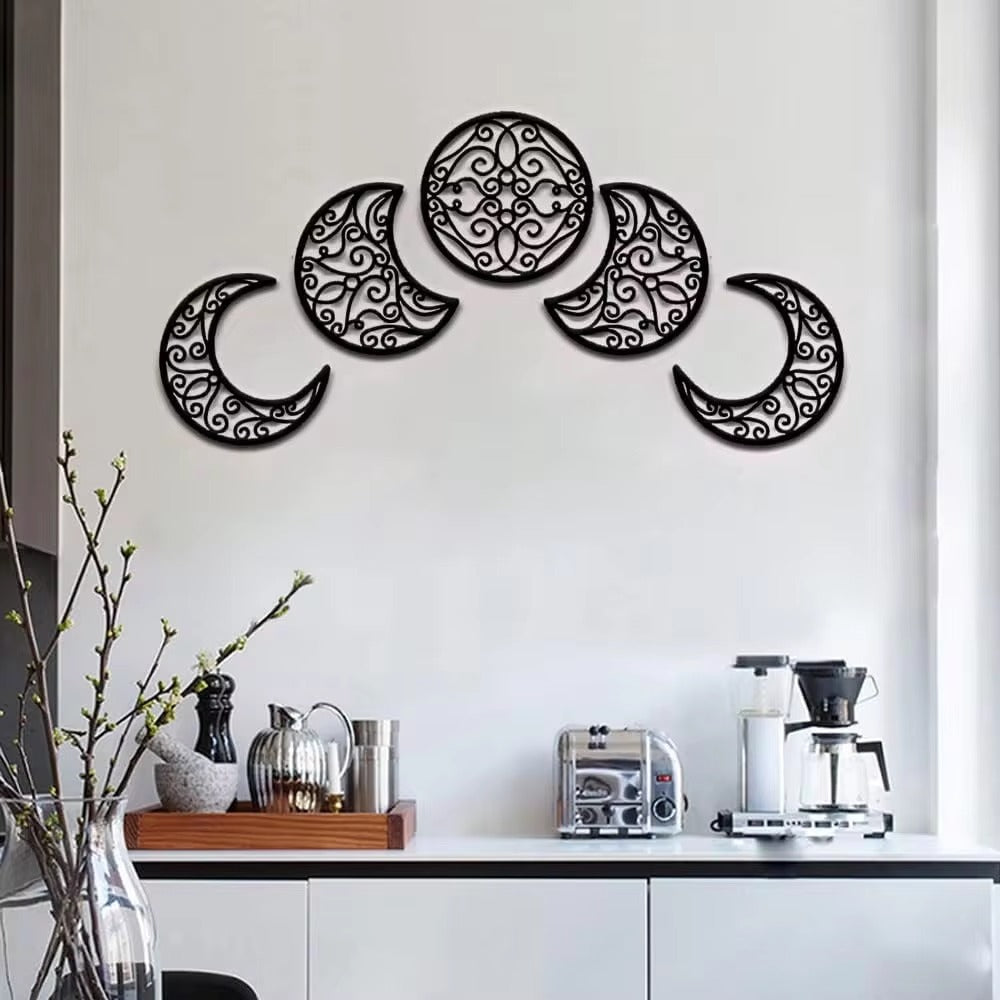 Set Of 5 Wrought Iron Crescent Moon Wall Art Home Decor