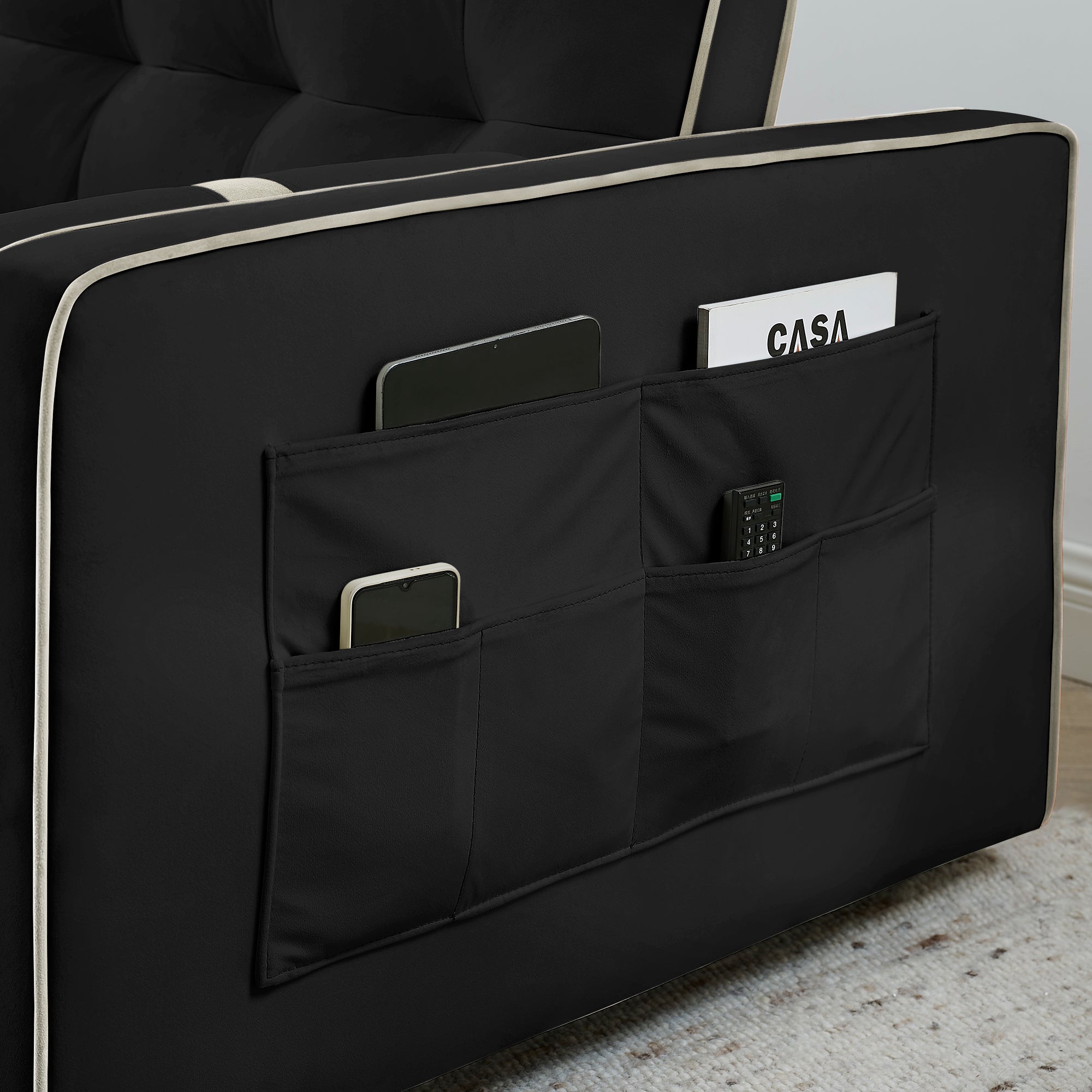 Modern 55.5' Pull Out Sleep Sofa Bed 2 Seater Loveseats Sofa Couch with side pockets, Adjsutable Backrest and Lumbar Pillows for Apartment Office Living Room