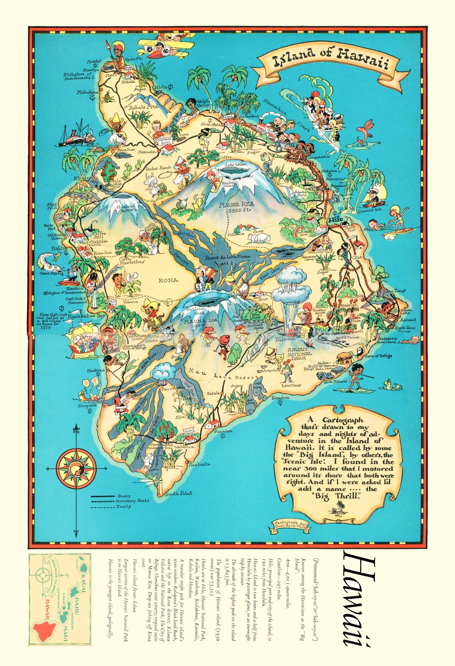 Vintage Map of Hawaii 1935