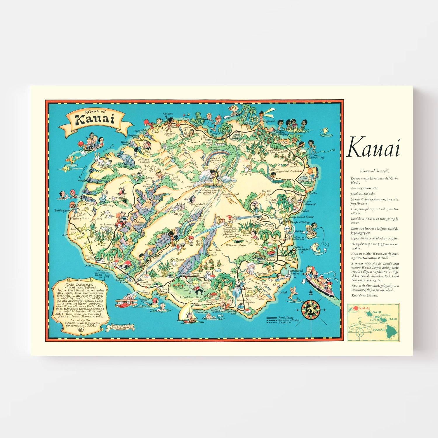 Vintage Map of Kauai, 1935