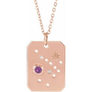 14K Rose Gold Natural Amethyst & .01 CTW Natural Diamond Sagittarius Constellation 16-18" Necklace