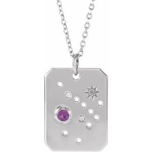 14K White Gold Natural Amethyst & .01 CTW Natural Diamond Sagittarius Constellation 16-18" Necklace