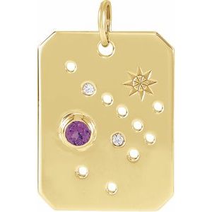 14K Yellow Gold Natural Amethyst & .01 CTW Natural Diamond Sagittarius Constellation Pendant