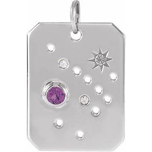 14K White Gold Natural Amethyst & .01 CTW Natural Diamond Sagittarius Constellation Pendant