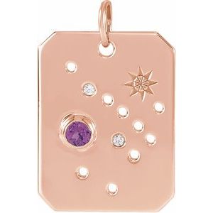 14K Rose Gold Natural Amethyst & .01 CTW Natural Diamond Sagittarius Constellation Pendant