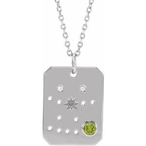 14K White Gold Natural Peridot & .01 CTW Natural Diamond Gemini Constellation 16-18" Necklace