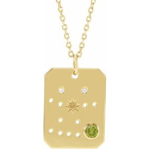 14K Yellow Gold Natural Peridot & .01 CTW Natural Diamond Gemini Constellation 16-18" Necklace
