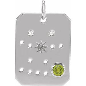 Sterling Silver Natural Peridot & .01 CTW Natural Diamond Gemini Constellation Pendant