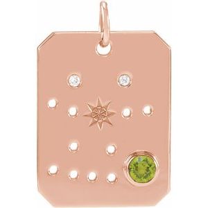 14K Rose Gold Natural Peridot & .01 CTW Natural Diamond Gemini Constellation Pendant