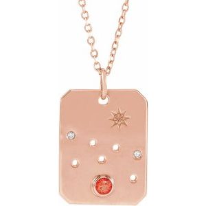 14K Rose Gold Natural Mexican Fire Opal & .01 CTW Natural Diamond Taurus Constellation 16-18" Necklace
