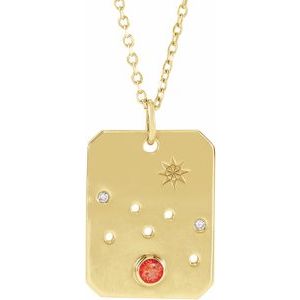 14K Yellow Gold Natural Mexican Fire Opal & .01 CTW Natural Diamond Taurus Constellation 16-18" Necklace