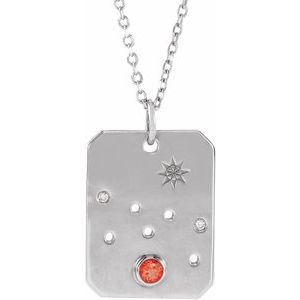 Platinum Natural Mexican Fire Opal & .01 CTW Natural Diamond Taurus Constellation 16-18" Necklace