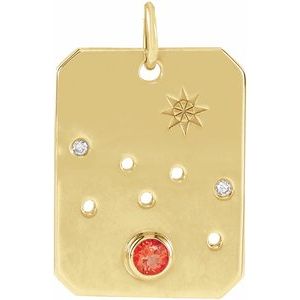 14K Yellow Gold Natural Mexican Fire Opal & .01 CTW Natural Diamond Taurus Constellation Pendant