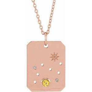 14K Rose Gold Natural Citrine & .01 CTW Natural Diamond Leo Constellation 16-18" Necklace