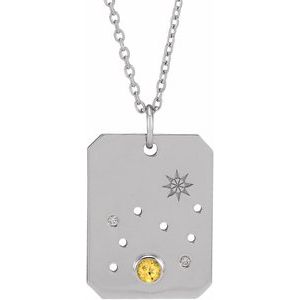 14K White Gold Natural Citrine & .01 CTW Natural Diamond Leo Constellation 16-18" Necklace