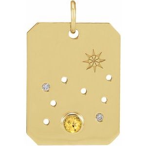 14K Yellow Gold Natural Citrine & .01 CTW Natural Diamond Leo Constellation Pendant
