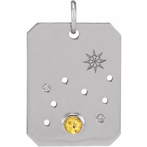Platinum Natural Citrine & .01 CTW Natural Diamond Leo Constellation Pendant