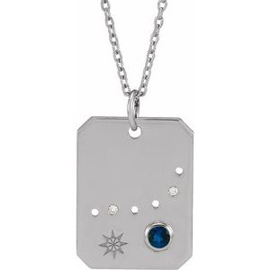 14K White Gold Natural Blue Sapphire & .01 CTW Natural Diamond Capricorn Constellation 16-18" Necklace