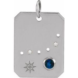 14K White Gold Natural Blue Sapphire & .01 CTW Natural Diamond Capricorn Constellation Pendant