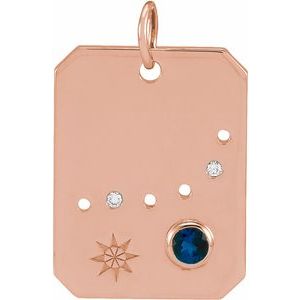 14K Rose Gold Natural Blue Sapphire & .01 CTW Natural Diamond Capricorn Constellation Pendant