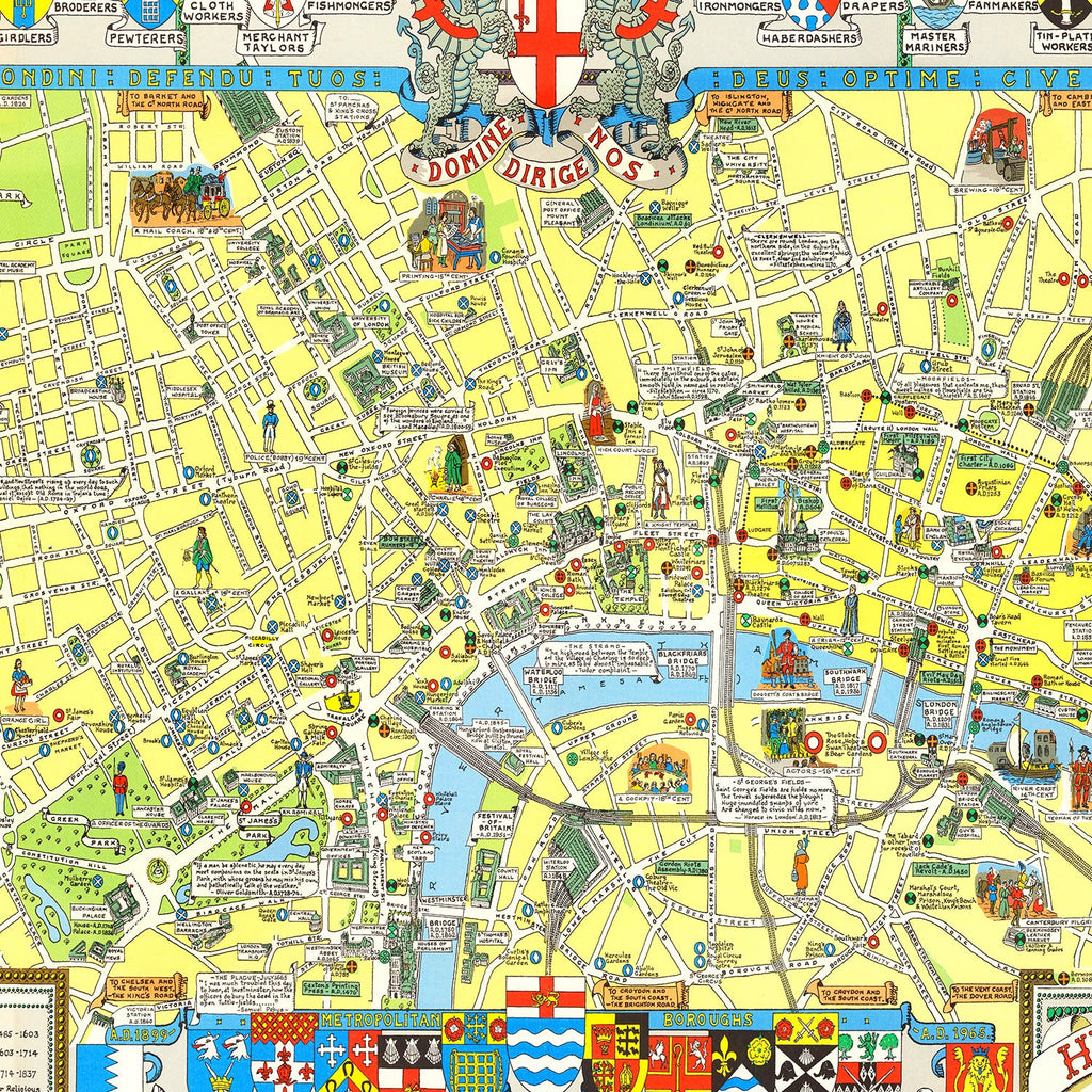 Vintage Map of London, England 1965
