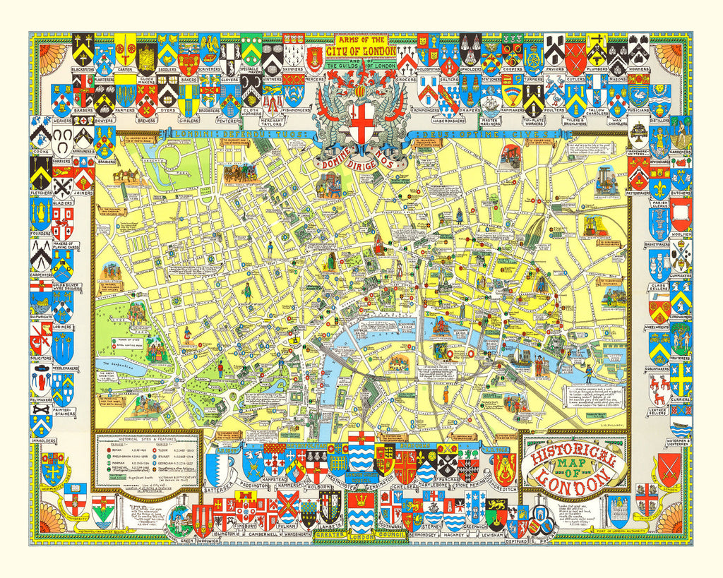Vintage Map of London, England 1965