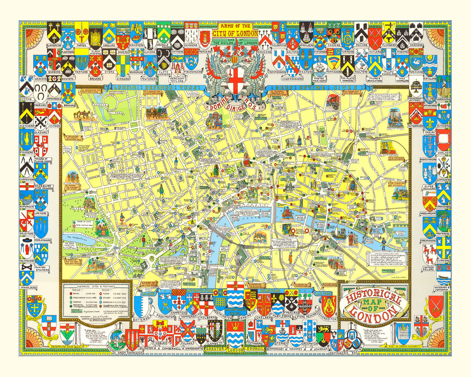 Vintage Map of London, England 1965