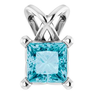 Platinum 4x4 mm Square Natural London Blue Topaz Pendant