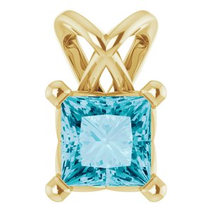 14K Yellow Gold 4x4 mm Square Natural London Blue Topaz Pendant