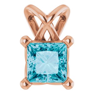 14K Rose Gold 4x4 mm Square Natural London Blue Topaz Pendant