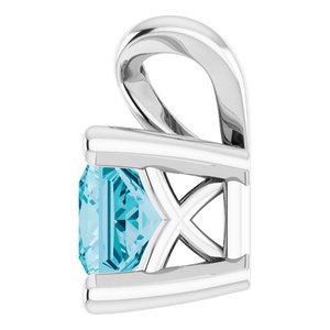 14K White Gold 4x4 mm Square Natural London Blue Topaz Pendant