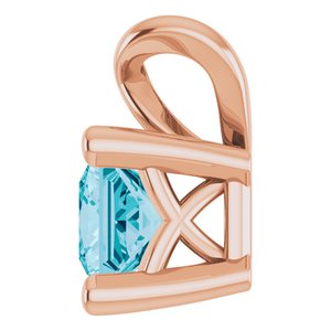14K Rose Gold 4x4 mm Square Natural London Blue Topaz Pendant