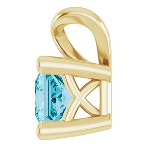 14K Yellow Gold 4x4 mm Square Natural London Blue Topaz Pendant