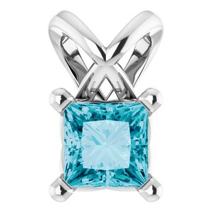 Sterling Silver 3.5x3.5 mm Square Natural London Blue Topaz Pendant