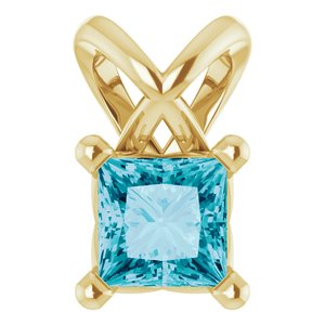 14K Yellow Gold 3.5x3.5 mm Square Natural London Blue Topaz Pendant