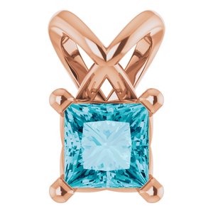 14K Rose Gold 3.5x3.5 mm Square Natural London Blue Topaz Pendant