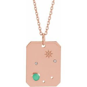 14K Rose Gold Natural Green Chrysoprase & .01 CTW Natural Diamond Libra Constellation 16-18" Necklace