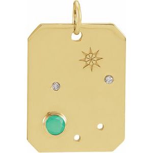 14K Yellow Gold Natural Green Chrysoprase & .01 CTW Natural Diamond Libra Constellation Pendant