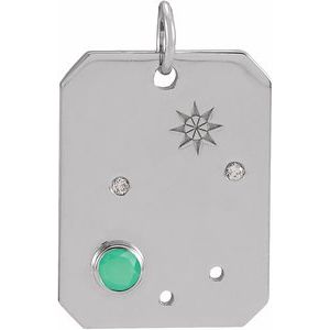 14K White Gold Natural Green Chrysoprase & .01 CTW Natural Diamond Libra Constellation Pendant