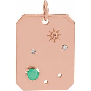 14K Rose Gold Natural Green Chrysoprase & .01 CTW Natural Diamond Libra Constellation Pendant