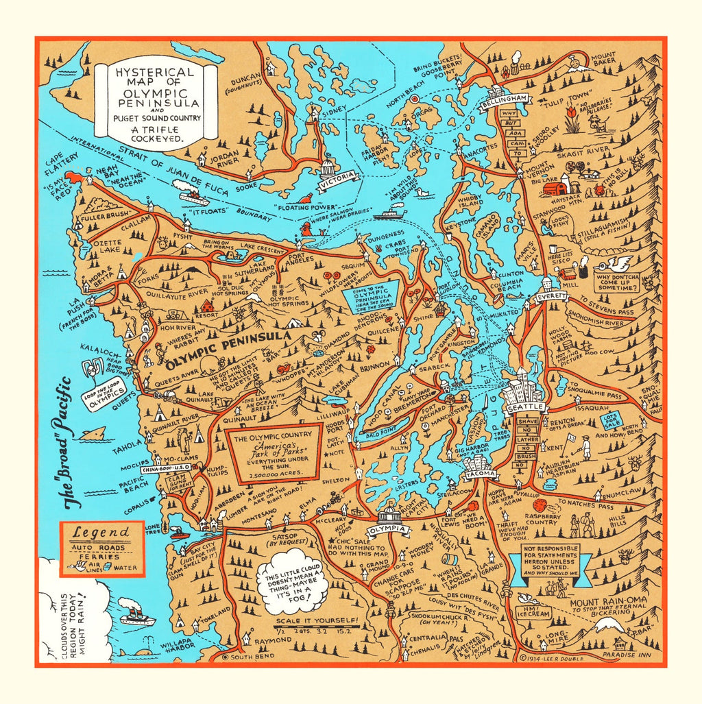 Vintage Map of Olympic Peninsula & Puget Sound, 1934