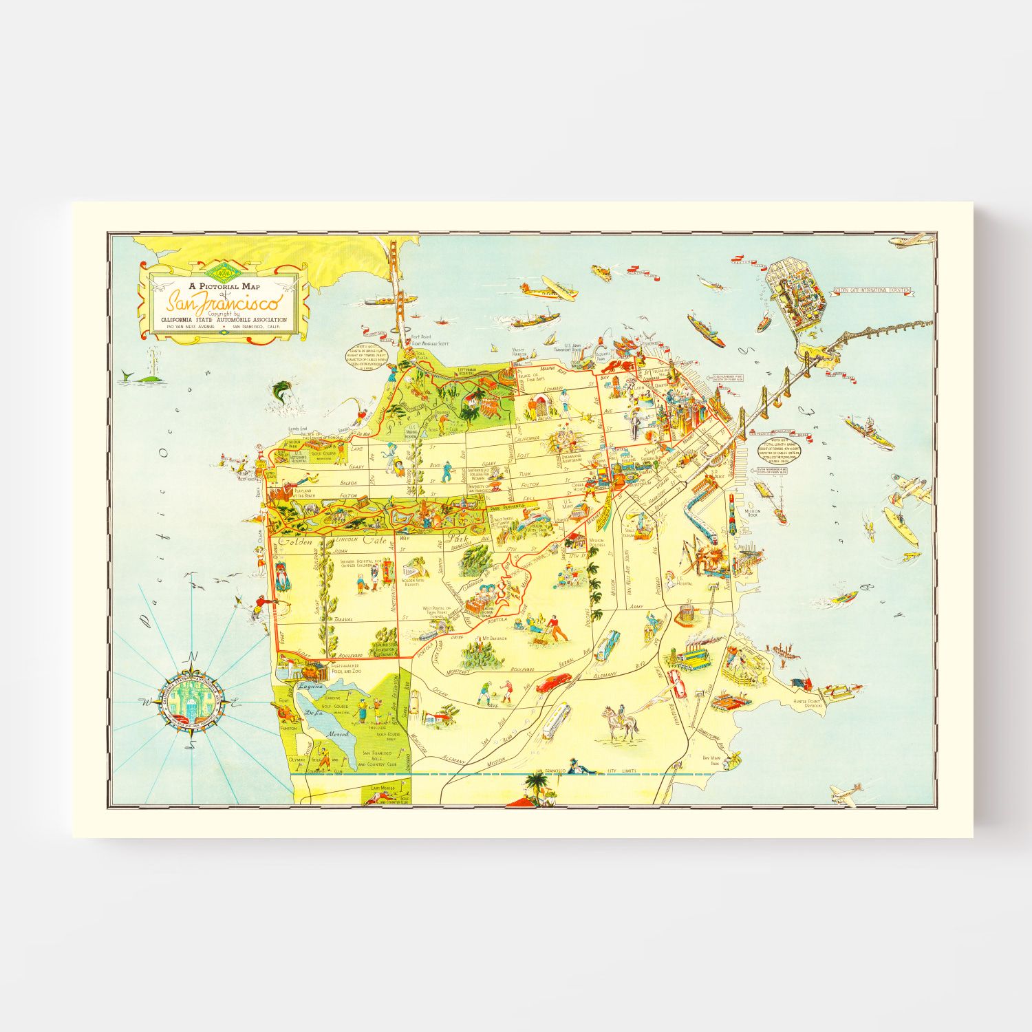 Vintage Map of San Francisco, California 1939