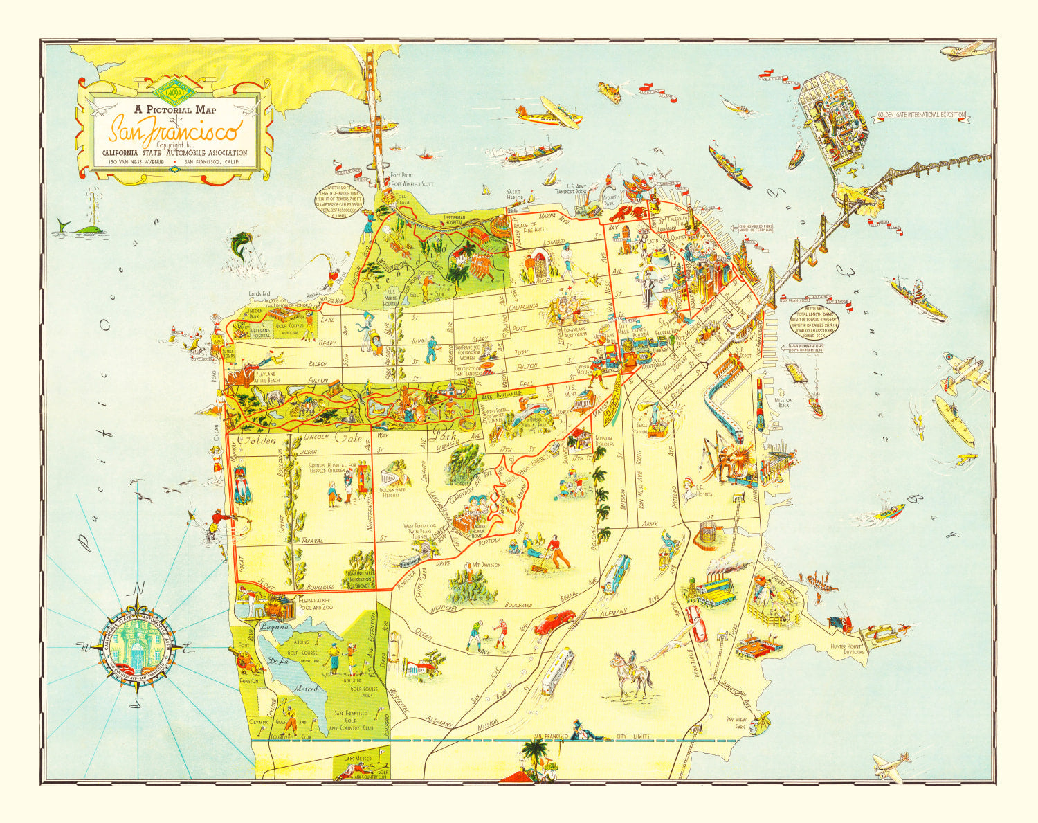 Vintage Map of San Francisco, California 1939