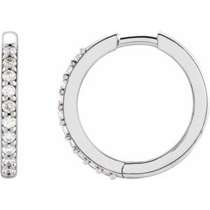 14K White Gold 1/6 CTW Natural Diamond Hinged 15 mm Hoop Earrings