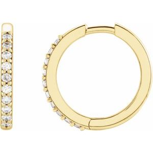 14K Yellow Gold 1/6 CTW Natural Diamond Hinged 15 mm Hoop Earrings