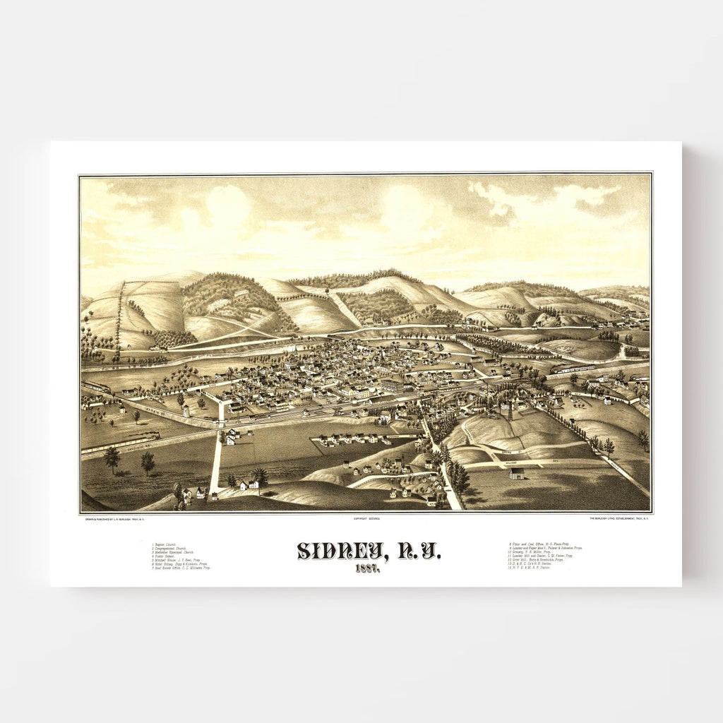 Vintage Map of Sidney, New York 1887