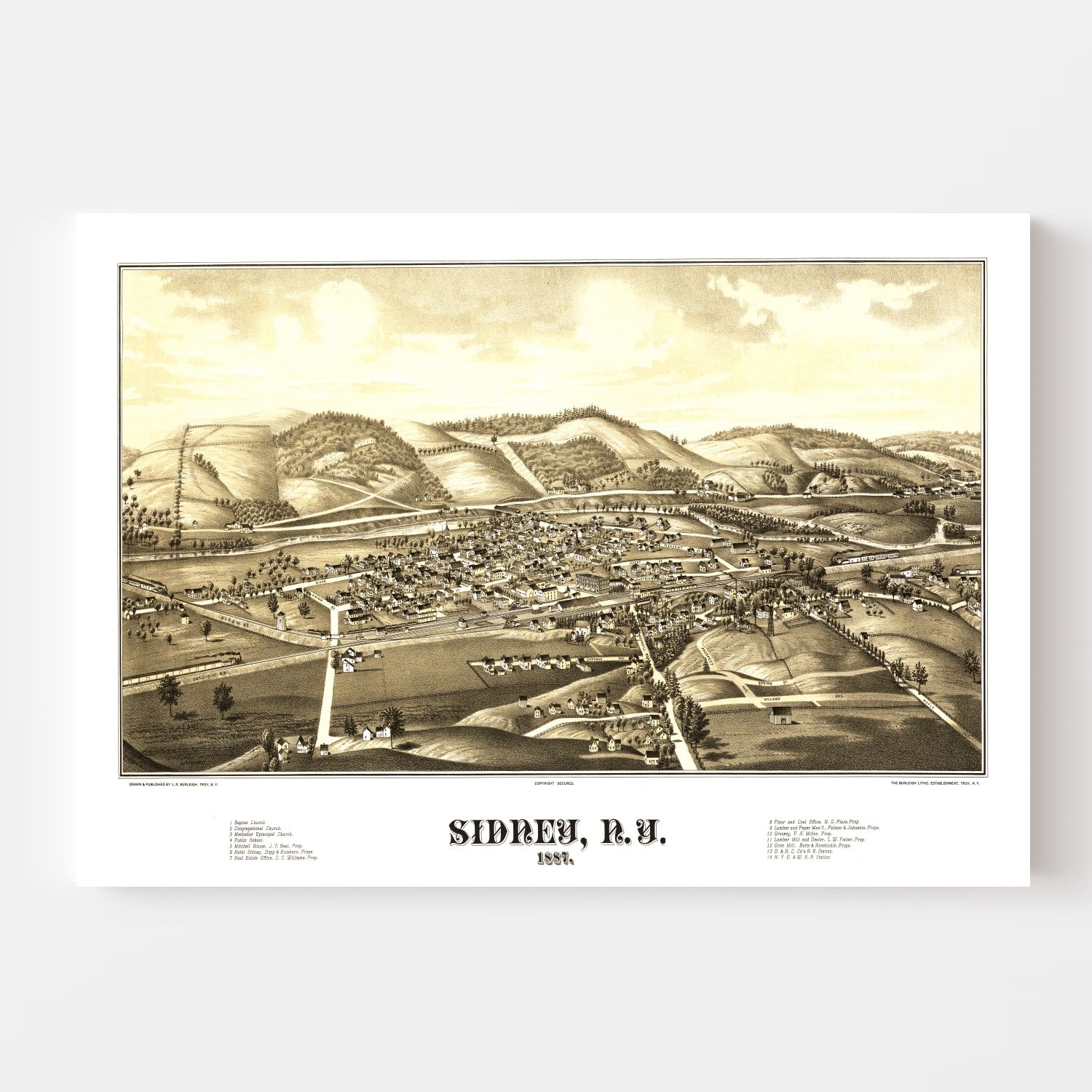 Vintage Map of Sidney, New York 1887