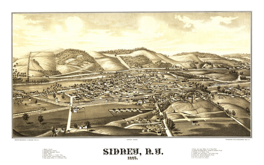 Vintage Map of Sidney, New York 1887